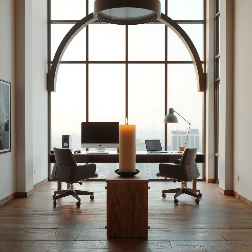 Candle illuminating development workspace